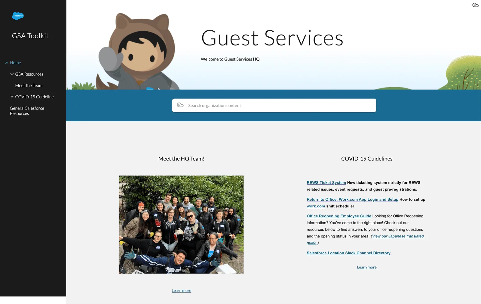 The old GSA Toolkit homepage with campus information buried below the fold