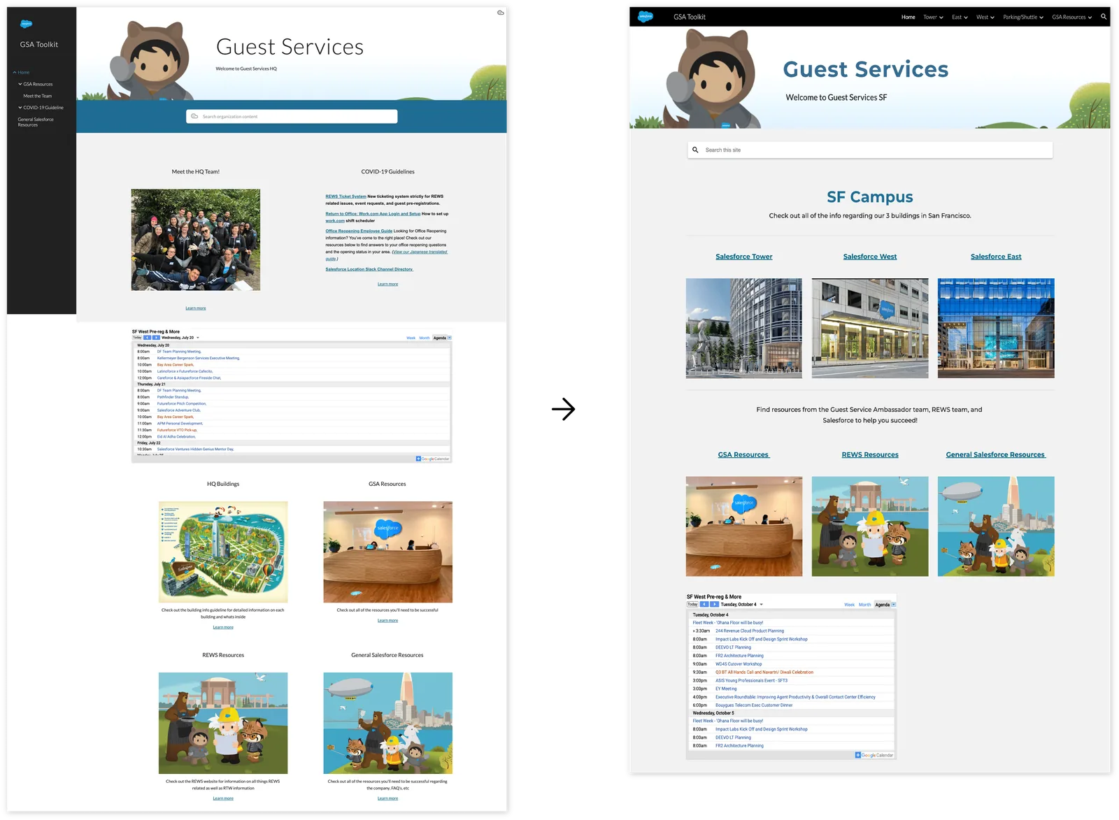 V1 redesign home page with each building reachable in one click