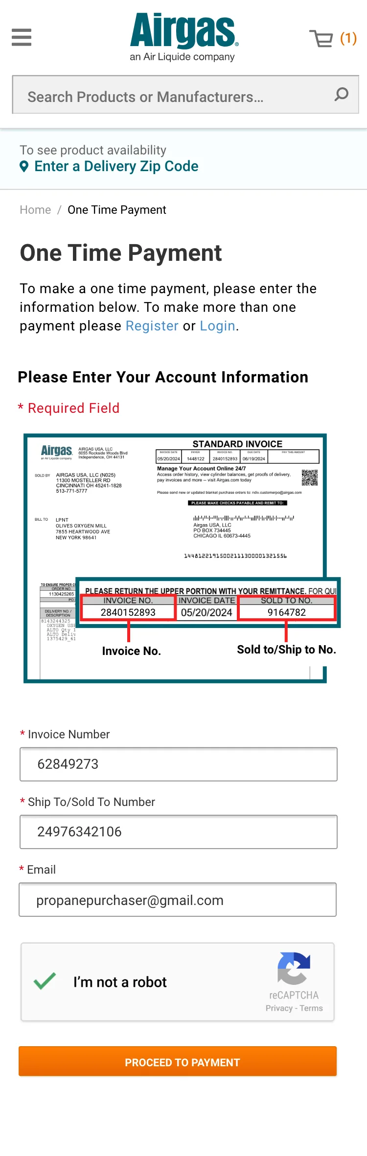 One Time Payment captcha step completed successfully, shown on a phone
